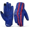 thumbnail image 1 of Motorcycle Leather Gloves With Reinforced Knuckles, Full Finger, Touchscreen Finger Tips, Blue / Red Stripe ZAMGEAR, 1 of 6