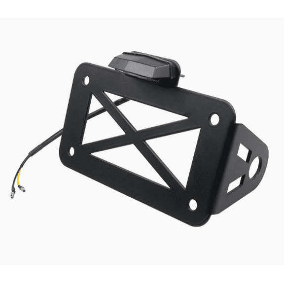 Motorcycle License Plate Frame, 8.1 x 5.5 in License Plate Relocation Bracket with Integrated LED Light, Unique X-Shaped Metal Motorcycle Accessory for Universal Modification and Custom Tail