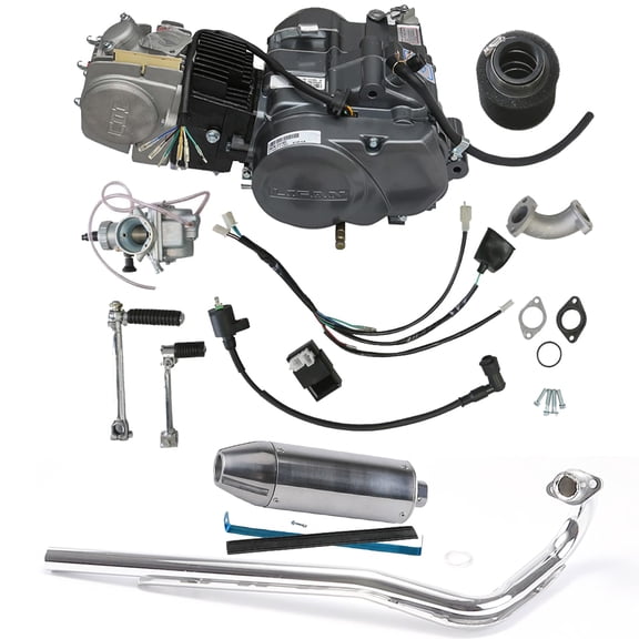 Motorcycle Lifan 140cc Motor Kit and 28mm Exhaust Muffler Pipe with Gasket for Pit Dirt Bike CRF50 XR50 CRF70 XR70 CT70 CT90 Trail Mini Pocket Monkey Bike Go Kart ATV UTV Quad Moped Buggy Dune