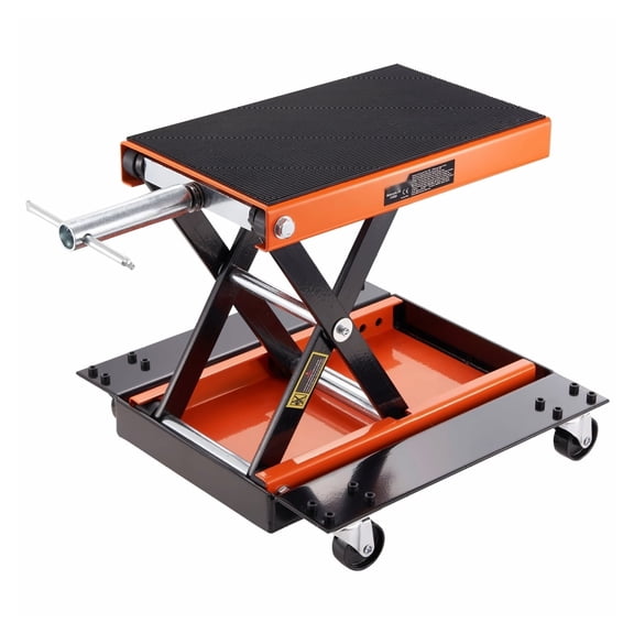 Motorcycle Lift 1100 LBS - ATV Scissor Jack with Dolly & Hand Crank - Center Hoist for Street, Cruiser & Touring Bikes - Wide Deck & Tool Tray