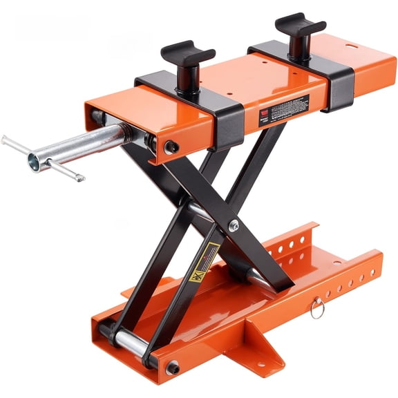 Motorcycle Lift, 1100 LBS Motorcycle Lift ATV Scissor Lift Jack with Dolly & Hand Crank, Center Hoist Crank Stand with Wide Deck & Tool Tray for Street Bikes, Cruiser Bikes, Touring Motorcycles