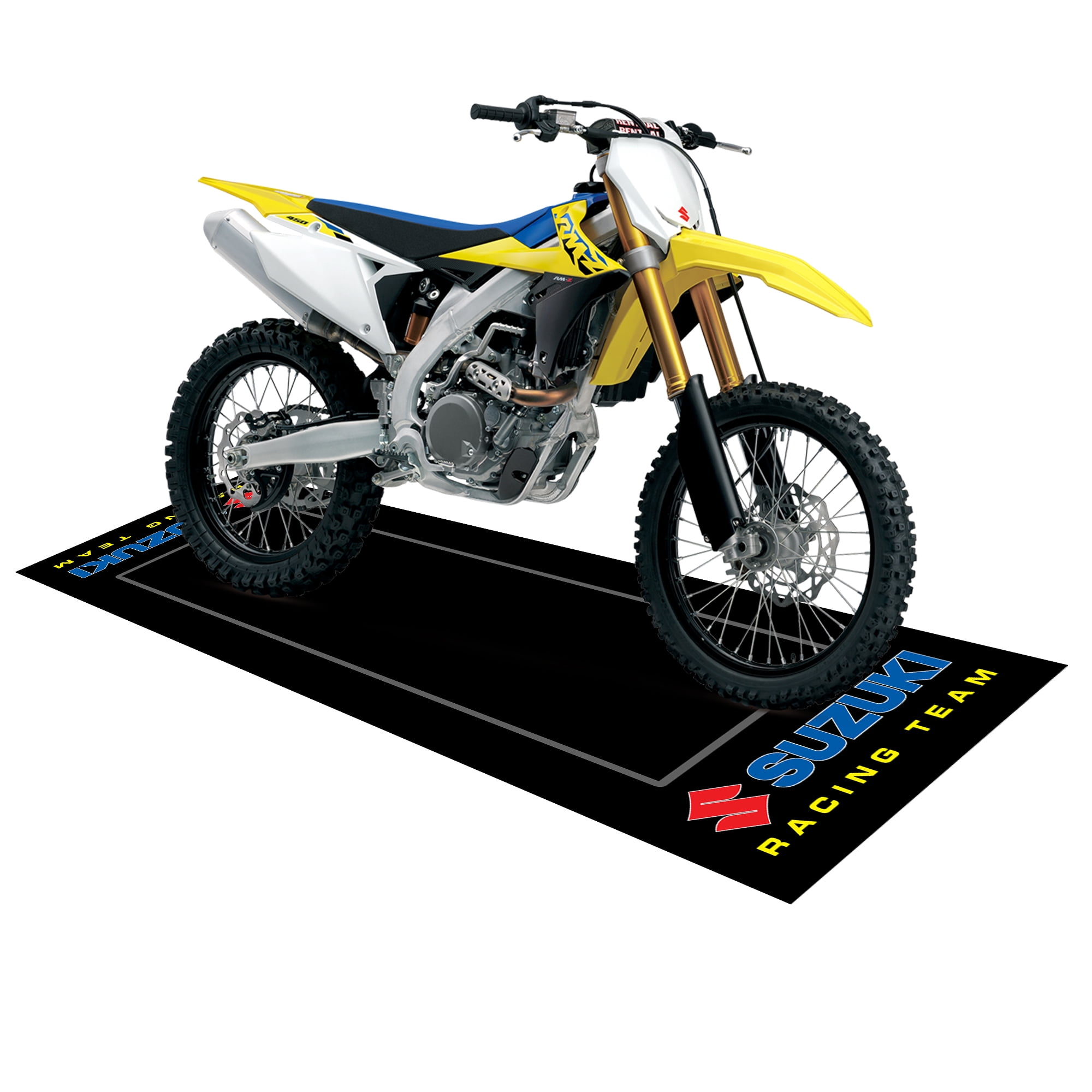 Motorcycle Mat for Garage 78x31 Inches Pit Garage Floor Mat Oil Absorbent Pad Rubber Backing Layer Protects Floor from Spills, Drips, Splashes and Stains Washable - Suzuki