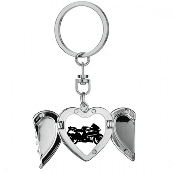 Motorcycle Mechanical Black Illustration Heart Angel Wing Key Chain Holder