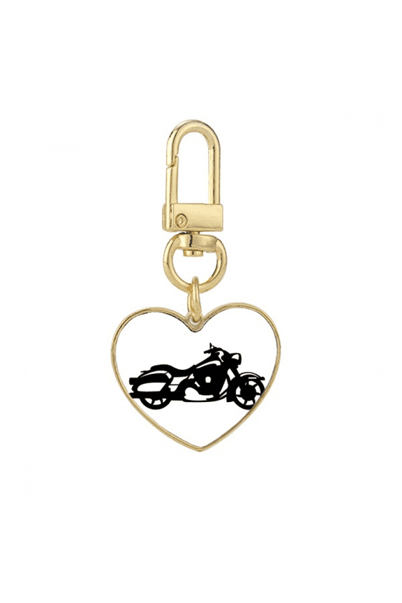 Motorcycle Mechanical Outline Pattern Gold Heart Keychain Metal Keyring Holder