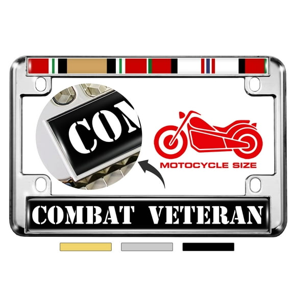 Motorcycle Metal License Plate Frame with Iraq Afghanistan Combat Veteran Design