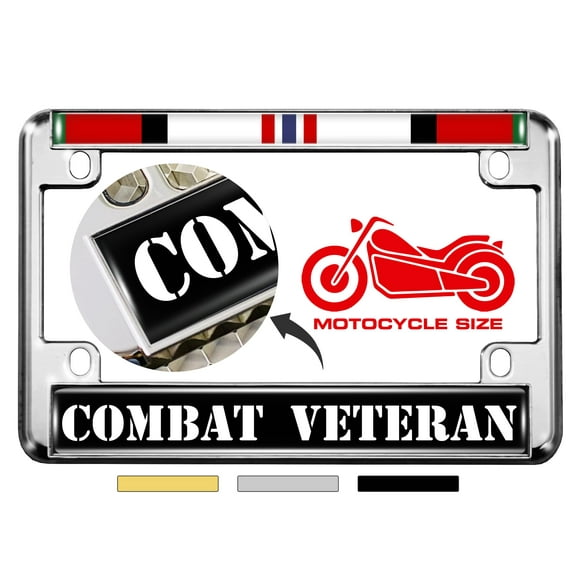 Motorcycle Metal License Plate Frame with Afghanistan Combat Veteran Design