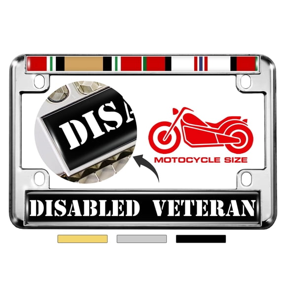Motorcycle Metal License Plate Frame with Iraq Afghanistan Disabled Veteran Design