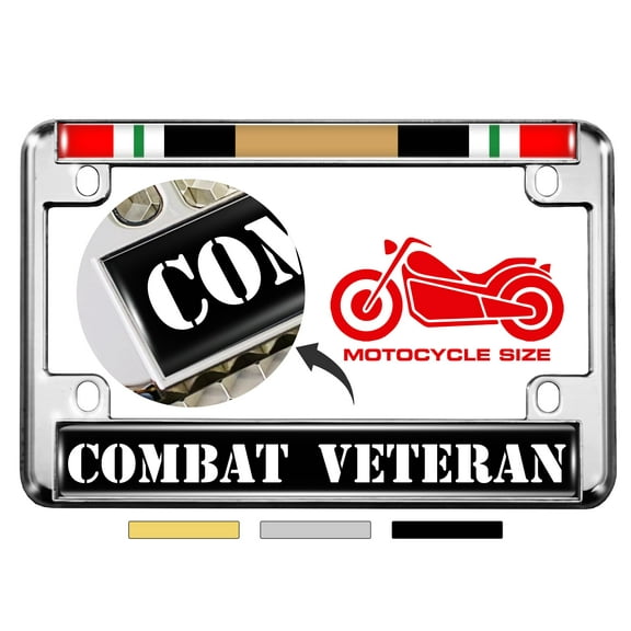 Motorcycle Metal License Plate Frame with Iraq Combat Veteran Design