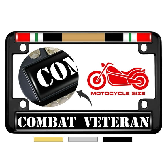 Motorcycle Metal License Plate Frame with Iraq Combat Veteran Design