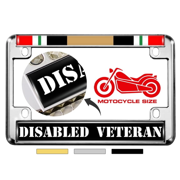 Motorcycle Metal License Plate Frame with Iraq Disabled Veteran Design