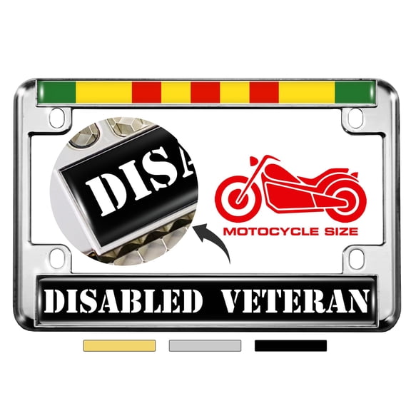 Motorcycle Metal License Plate Frame with Vietnam Disabled Veteran Design