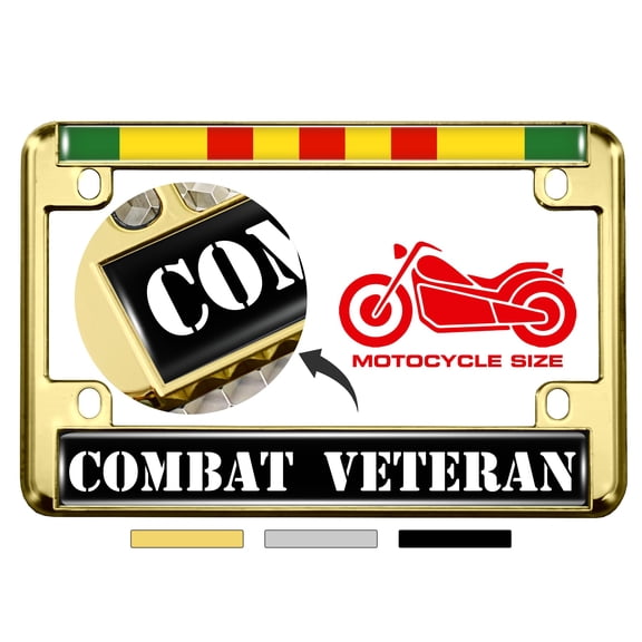Motorcycle Metal License Plate Frame with Vietnam Combat Veteran Design