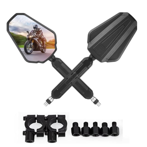 Motorcycle Mirrors, 8mm 10mm 7/8" Handlebar Motorcycle Rear View Mirrors, ATV Rear View Mirror With Adjustable Ram mount, Compatible with Scooter, ATV, Dirt Bike