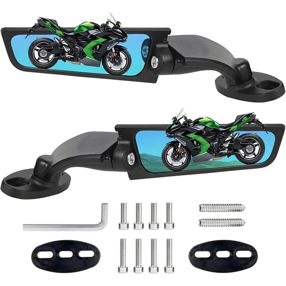 Motorcycle Mirrors Blue Anti-Glare Stealth Wind Wing Side Rearview Mirrors Compatible Kawasaki Ninja 650 500 400 300 ZX10R ZX6R ZX4RR Suzuki GSXR 100