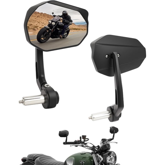 Motorcycle Mirrors Motorbike Bar end Mirrors Bar wing Mirror Motorbike with E-MARK with Rain Deflector Aluminum 360Rotating Suitable compatible Scooter Cruiser Sport(2-Pack)