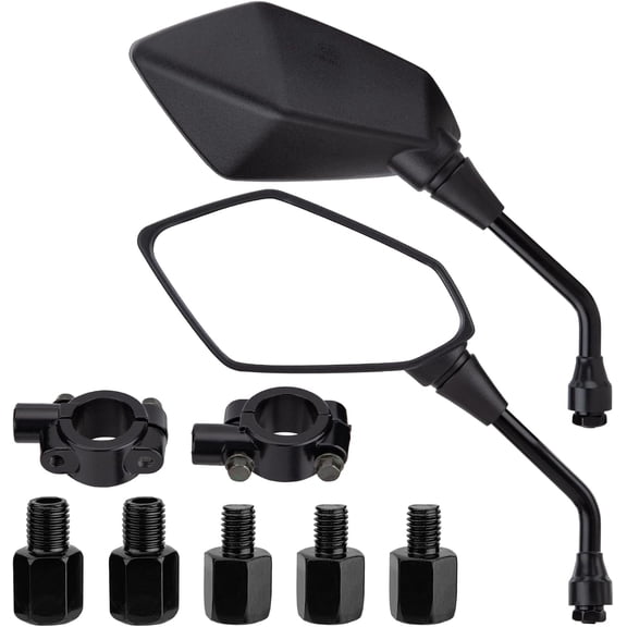 Motorcycle Mirrors Rear View Side Mirror for Scooter, ATV, Dirt Bike, Cruiser, Snowmobile, with M8 M10 Threaded Bolts, 7/8" Handlebar Mirror Mount