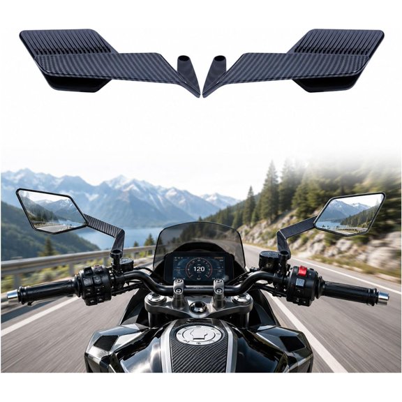 Motorcycle Mirrors Stealth Wing compatible Sinnis Terrain 125 20202026, Rear View Mirror Square Lens 360 Rotate Heavy Duty Carbon Look_Premium Gift