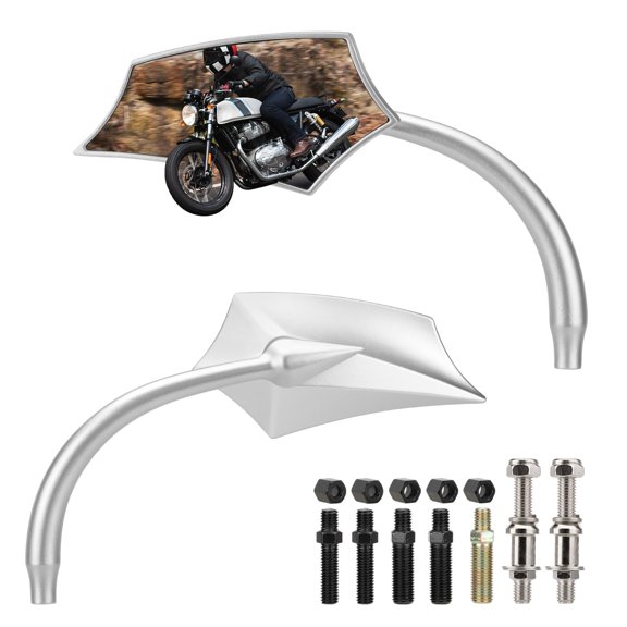 Motorcycle Mirrors Universal Rearview Mirrors 360 Degree Rotation 8mm 10mm Polygonal Motorcycle Side Mirrors Fit for Harley Softail Dyna Sportster Street Bike Scooter Chopper Cruiser (Silver)