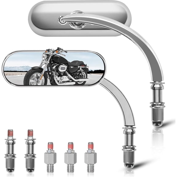 Motorcycle Mirrors compatible Handlebars - Oval Shape Mini Chrome Sportster Rear View Mirror M10 compatible Harley Sportster XL 883 1200 Road King V-Rod Street Glide Electra Glide Dyna Soft_Premium