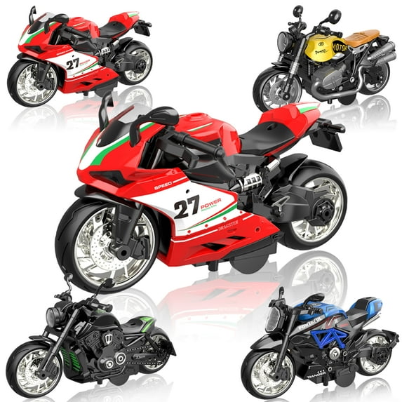 Motorcycle Model Toy - Mini Metal Diecast with Plastic 4 colors Motorcycle Model, Toy Gifts for Boys Girls,Motorcycle Toys for Toddler boy or Adult (4 Pcs)