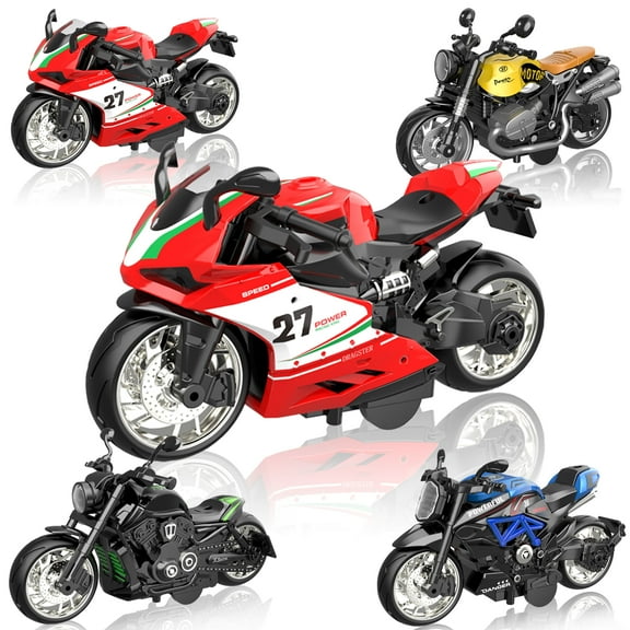Motorcycle Model Toy - Mini Metal Diecast with Plastic 4 colors Motorcycle Model, Toy Gifts for Boys Girls,Motorcycle Toys for Toddler boy or Adult (4 Pcs)