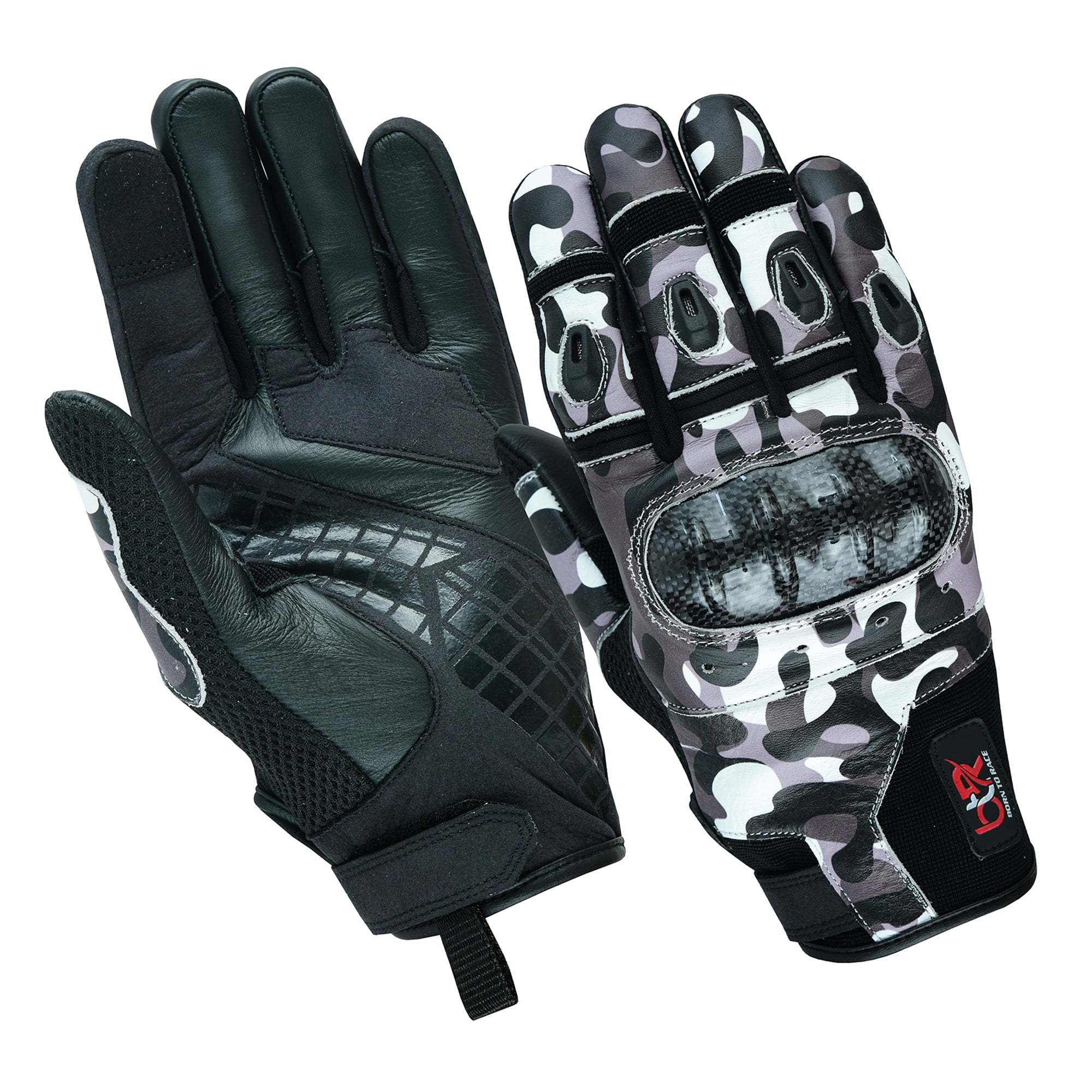 Motorcycle Motocross Cowhide Leather Gloves Knuckle Protection Air Vent Motorbike Gloves Black Camo-2XL