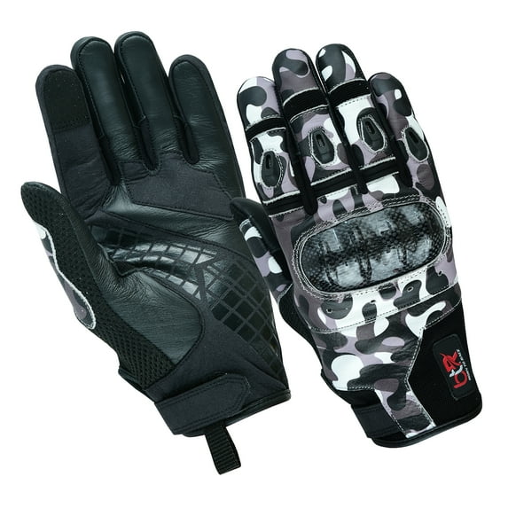 Motorcycle Motocross Cowhide Leather Gloves Knuckle Protection Air Vent Motorbike Gloves Black Camo-L