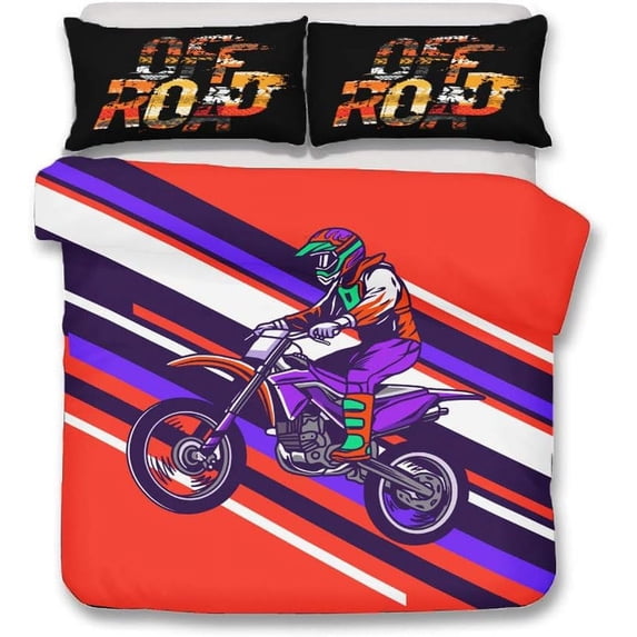 Motorcycle Motocross Duvet Cover Set,Bedding Set for Kids and Adult, Home Decor, Queen Size