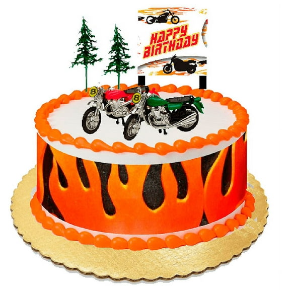 Motorcycle Motor Bike Cake Decoration Topper Toys Kit wth Plaque