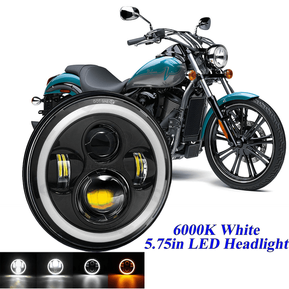 Motorcycle Motor Super-Bright 5-3/4" 5.75" inch LED Headlight with Hi/Lo Beam & DRL Turn Singal for Kawasaki Vulcan 900 VN900C Custom