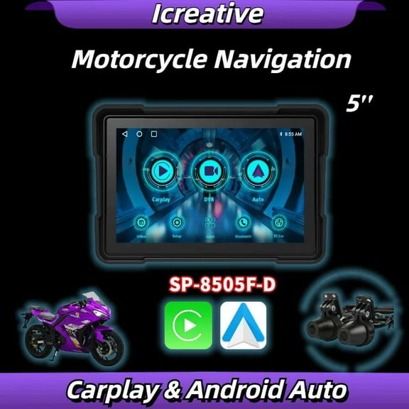 Motorcycle Navigation Carplay Multimedia 5 Inch Portable Player Touch Screen Display Wireless Android Auto Support Dash Cam DVR