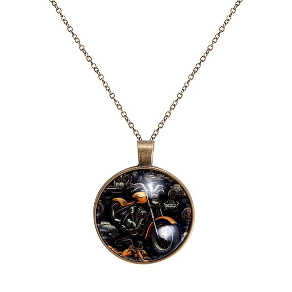 Motorcycle Necklace Personalized Custom Photo Round Pendant Adjustable Stainless Steel Necklaces with Gift Box for Men Women Mothers Valentine's Jewelry Gift