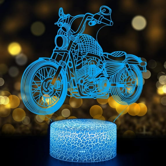 Motorcycle Night Light for Boys Toys, Gifts for Motorcycle Lovers Birthday Party Supplies, Motorcycle Decor Motocross, Monster Car Decor Gifts, Led Illusion Lamps Gifts Decor, Gifts for Kids