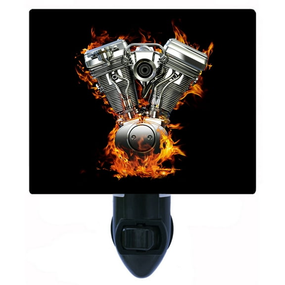 Night Light - Flaming Chrome. | Motorcycle Theme, Includes Free Switchable Insert, 4W Bulb, E12 Base