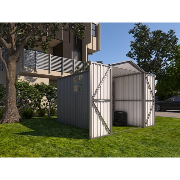Motorcycle Outdoor Storage Shed With Window, Without Tracks And Fixtures, Grey