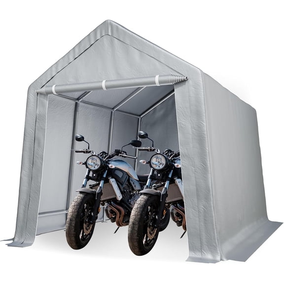 Motorcycle Outdoor Storage Tent Portable Carport Shelter Garages Heavy Duty Canopy with Rolled Up Zipper Doors Outside Utility Shed Garage Tent for Motorcycle Bicycles Lawn Mowers and Tools