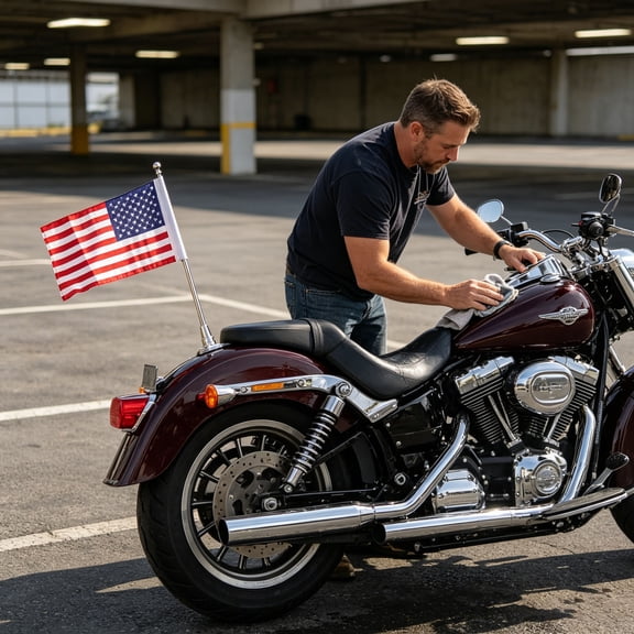 Motorcycle Parts & Accessories American Flag Pole Kit Patriotic 4th of July Flag with Aluminum Alloy Mount for Rear Luggage Racks 10×6.4 Inch