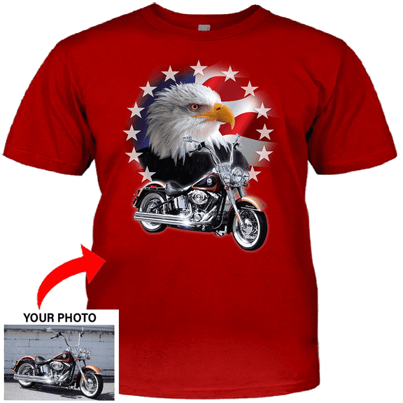 Motorcycle Personalized T-shirt, Biker custom photo t-shirt, funny t-shirt gift for bikers Print on the back, American Eagle Motorcycle t-shirt (BK89)