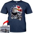 thumbnail image 1 of Motorcycle Personalized T-shirt, Biker custom photo t-shirt, funny t-shirt gift for bikers Print on the back, American Eagle Motorcycle t-shirt (BK89), 1 of 5