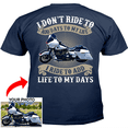thumbnail image 1 of Motorcycle Personalized T-shirt, Biker custom photo t-shirt, funny t-shirt gift for bikers Print on the back, I ride to add life to my days motorcycle t-shirt (BK06), 1 of 4