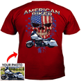 thumbnail image 1 of Motorcycle Personalized T-shirt, Biker custom photo t-shirt, funny t-shirt gift for bikers Print on the back, American Biker T-shirt (BK171-Biker), 1 of 5