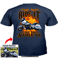 thumbnail image 1 of Motorcycle Personalized T-shirt, Biker custom photo t-shirt, funny t-shirt gift for bikers Print on the back, ride it like you stole it (BK115), 1 of 5