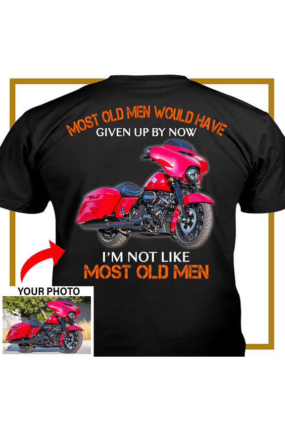 Motorcycle Personalized T-shirt, Biker custom photo t-shirt, grandpa old man motorcycle t-shirt gift for bikers Print on the back, grandpa old man motorcycle t-shirt (RACE7V2)
