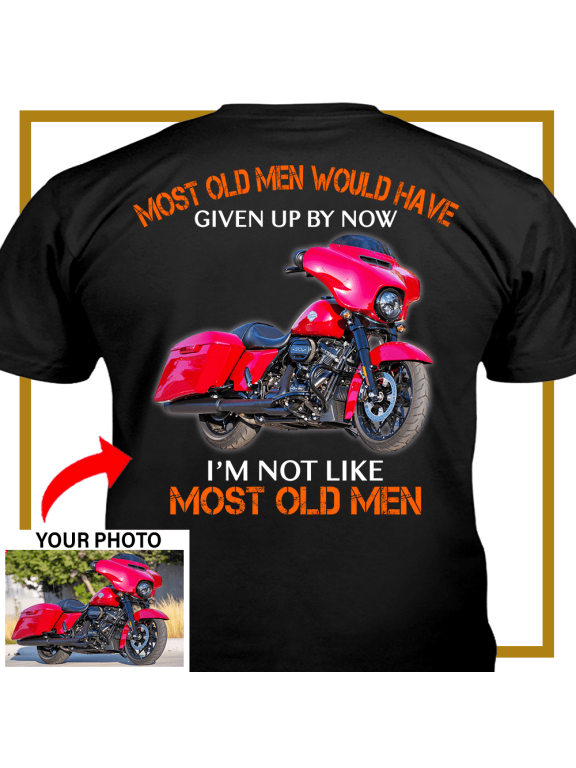 Motorcycle Personalized T-shirt, Biker custom photo t-shirt, grandpa old man motorcycle t-shirt gift for bikers Print on the back, grandpa old man motorcycle t-shirt (RACE7V2)