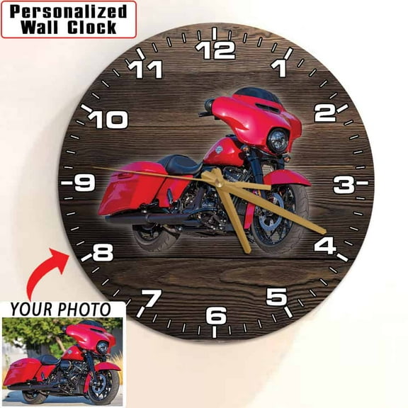 Motorcycle Personalized Wooden Wall Clock, Motorcycle custom photo wall clock, funny gift garage home decor for Bikers