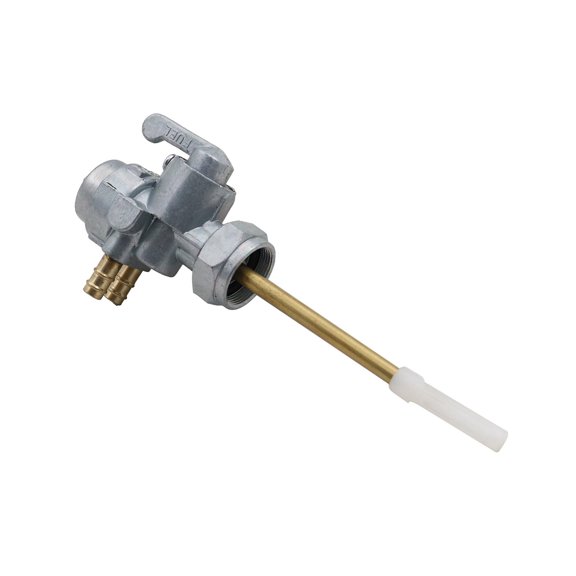 Motorcycle Petcock Replacement Assembly, Manual Selector Layout with Pickup Tube and Brass Hose Outlets for Line Repair Service in Garage Use