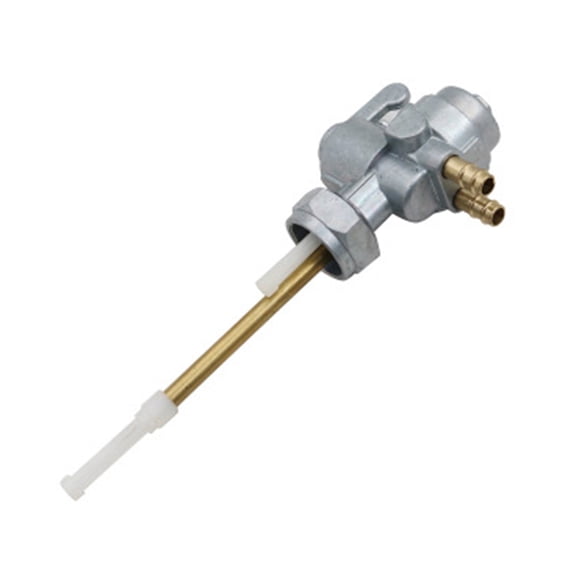 Motorcycle Petcock Replacement Assembly, Manual Selector Layout with Pickup Tube and Brass Hose Outlets for Line Repair Service in Garage Use