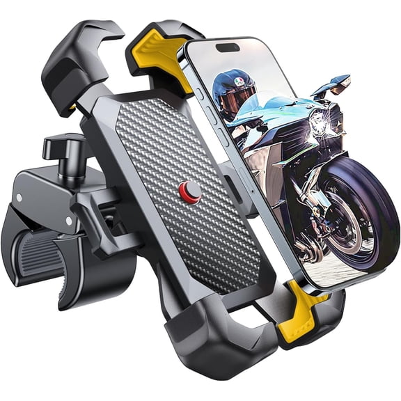 Motorcycle Phone Mount, [1s Auto Lock][100mph Military Anti-Shake] Bike Phone Holder for Bicycle, [10s Quick Install] Handlebar Phone Mount, Compatible with iPhone, All Phone, Yellow