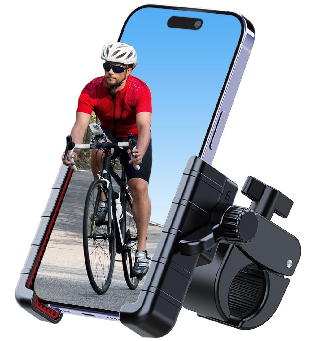 Motorcycle Phone Mount, 2024-New Bike Handlebar Phone Mount for Motorcycle Bicycle Electric Scooter Stroller - Bike Phone Holder for iPhone and 4.5''-7'' Cell Phone - Motorcycle Accessories