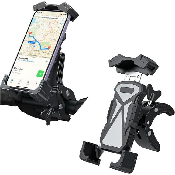Motorcycle Phone Mount, Anti-Shake Bicycle Handlebar Cell Phone Holder with Secure Lock, Adjustable Motorbike Smartphone Bracket Accessories, Universal for Scooter ATV Motorcycle